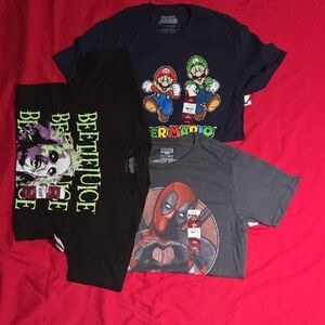 3 Graphic T-Shirts - Super Mario, Beetlejuice, Marvel